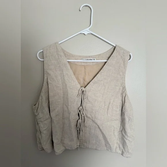 Women’s Abercrombie & Fitch Beige Linen Tie-Front Sleeveless Top - Picture 1 of 4